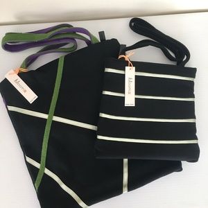 NWT 2 Striped Black Felt Bags Purse Handbags
